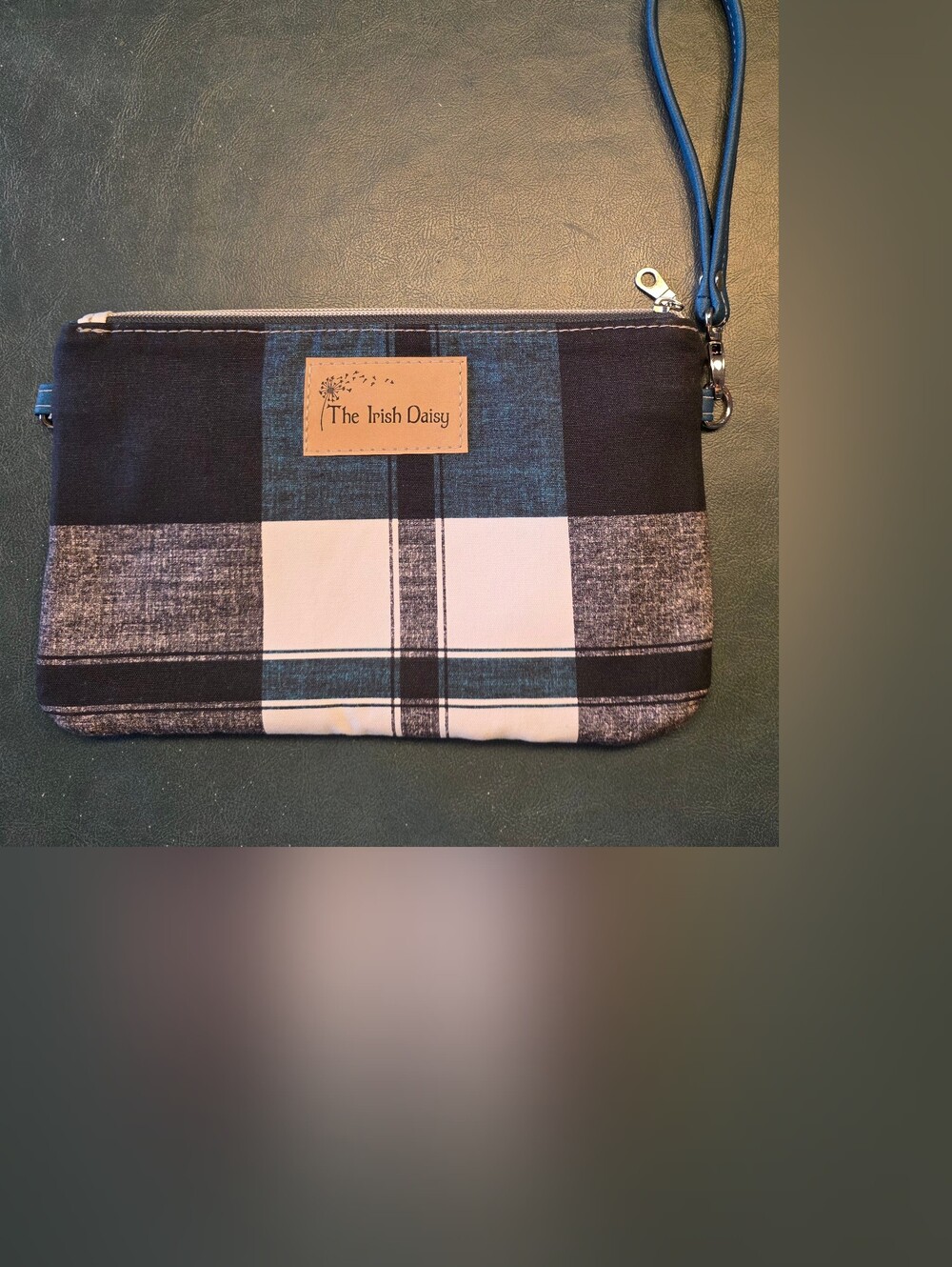 Irish Daisy Black & White Plaid Wristlet